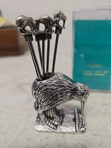 Kiwi Cocktail Pick Set Silver Plated - Picture 1 of 6