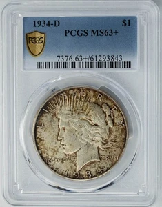1934-D Peace Silver Dollar $ MS63+ Secure PCGS 950316-6 - Picture 1 of 5