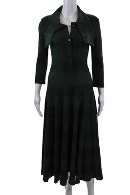 Vestido suéter verde Christian Dior para mujer de lana con cuello a cuadros botón delantero talla 4 Foto 1 de 4