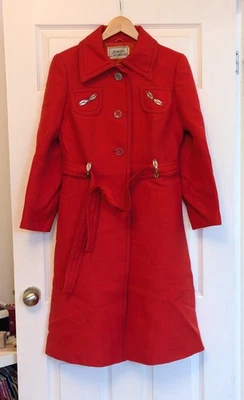 Vintage SIMON HOWARD Red Wool Trench Coat  MOD Soul GoGo 1960S Beat Hip - Image 1 of 4