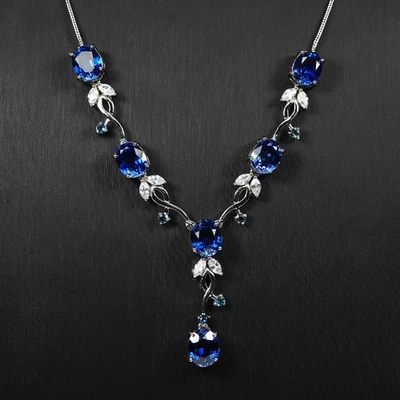 Collane classiche in argento sterling 925 con zaffiro blu reale 29,50... - Immagine 1 di 4