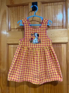 Vintage Disney Store 101 Dalmatians Dress 18 Months Yellow Pink Gingham Puppy Em - Picture 1 of 4