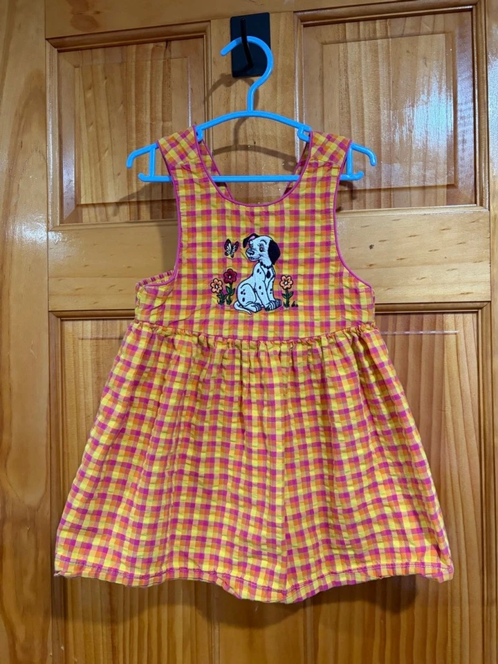 Vintage Disney Store 101 Dalmatians Dress 18 Months Yellow Pink Gingham Puppy Em - Image 1 of 4