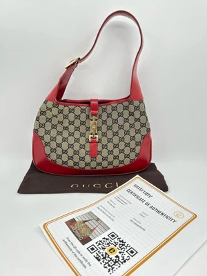 GUCCI Vintage Jackie Shoulder Bag NAVY RED Women Purse Handbag Classic Monogram - Image 1 of 4