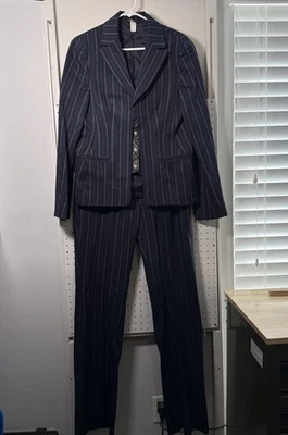 Blazer Pantalón Traje De Colección Gianni Versace Púrpura Rayas Borde De Cuero y Chaleco 44 Foto 1 de 4