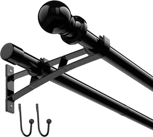 1 Inch Double Curtain Rods for Windows 30In-65In, Heavy Duty Drapery Rod Adjusta - Picture 1 of 12
