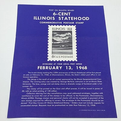 Feb 13 1968 6¢ Illinois Statehood Commemorative Postage Stamp FDC Advertising - Image 1 of 4