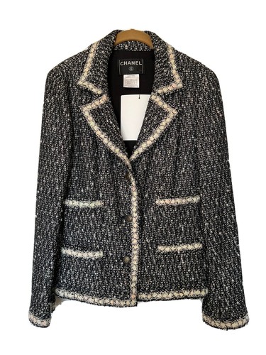 CHANEL 05A Giacca Tweed Multicolore Nero Ecru FR42 $7K