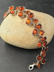 GENUINE BALTIC AMBER BRACELET .925 Sterling Silver FREE FAST SHIPPING! - Picture 1 of 12