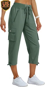 Women'S Cargo Capris Pants Loose Fit Casual Hiking Pants Lightweight Quick Dry T - Picture 1 of 6
