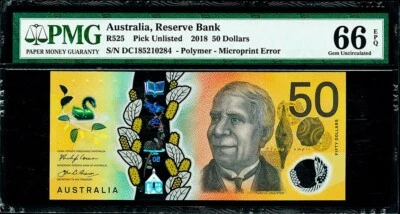 Australia Polymer $50 Microprint Error Pick-UNL R525 GEM UNC PMG 66 EPQ - Image 1 of 2