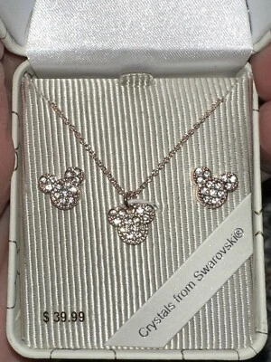 Disney Mickey Mouse Colgante Collar Pendientes Conjunto Cristales Swarovski Nuevo en Caja Foto 1 de 4