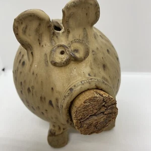 Stoneware Signed Brown Speckled PIGGY BANK w/ Weathered Cork Snout Coin Removal - Picture 1 of 23