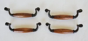 4 LARGE VINTAGE BRASS AND WOOD DROP BAIL DRAWER PULLS ~ 6" X 1 1/2" - Picture 1 of 4
