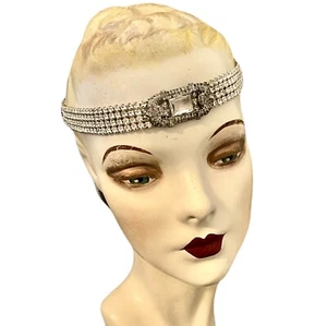 Auténtico tocado con aleta de diamantes de imitación Art Deco de 1920, diadema, gargantilla, cinturón - Imagen 1 de 10