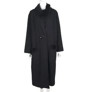 Abrigo de Colección Flax by Jeanne Engelhart S Negro Lana Gran Tamaño Terciopelo Bufanda Adjunta - Imagen 1 de 17