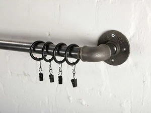 Curtain Pole Industrial / Bracket & Rail Set - Vintage Look From Pipe Fittings - Picture 1 of 7