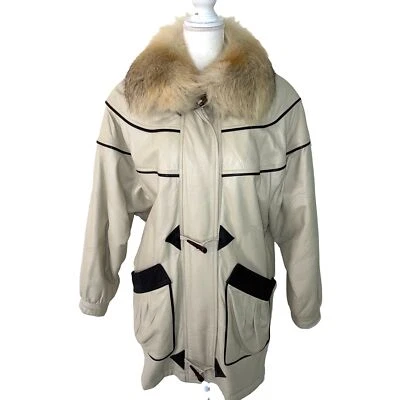 Parka de cuero Select Furs para mujer desmontable cuello de piel bolsillos cremallera forrada retro Foto 1 de 4