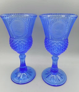 Avon Fostoria Cobalt Blue Pressed Glass George & Martha Washington Goblets - Picture 1 of 6