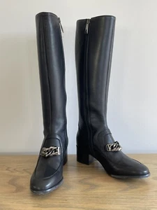 New With Box Baldinini Italian Tall Black Leather Boots US Size 7 - Picture 1 of 7