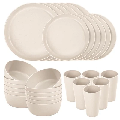 EI 24pcs Wheat Straw Dinnerware Set,Beige Wheat Straw Plates,Plastic Plates R... - Bild 1 von 4