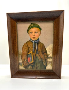 ALBERT ANKER SCHOOL BOY WITH BOOKS  Wooden Framed Pictures Wall Hangings 1875 - Picture 1 of 8