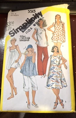 Vintage Simplicity Maternity Pattern 5513 Size 16 Top Pants Dress Shorts Un-Cut - Image 1 of 2