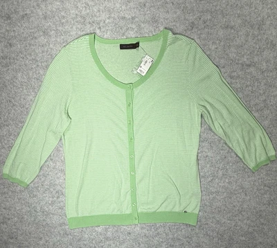 The Limited Stretch Y2K Green & White Striped Cotton Cardigan Sweater NEW - Image 1 of 4