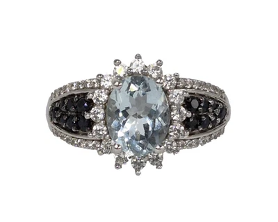 Anillo Mangoro Aguamarina y Multi Piedras Preciosas Talla 8 en Platino Sobre Plata de Ley Foto 1 de 4