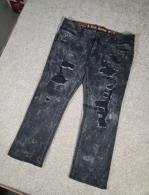 Pantalones de mezclilla Rock Revival para hombre 38x28 negros rectos relajados solapa cónica Y2K grunge Foto 1 de 4
