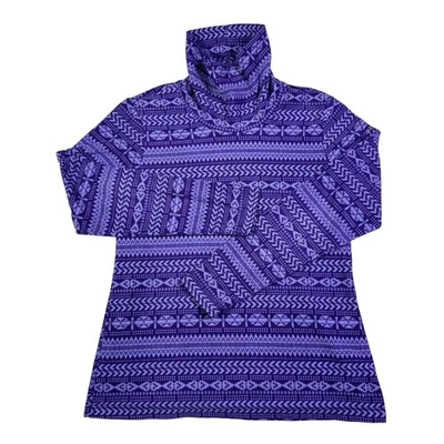 Top Columbia púrpura estampado azteca polar cuello alto manga larga para mujer talla grande Foto 1 de 4