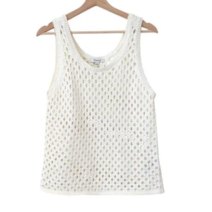 Madewell Mesh Top Womens Medium Crochet Cotton Open-Stitch Sweater Tank White - Picture 1 of 8