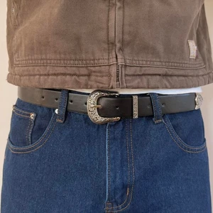 Y2K Black Silver Western Belt – Vintage Style, Fits 26–34, Unisex, Brand New - Picture 1 of 7
