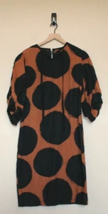 Vintage Sears Dress Mod 60s 70s Brown Black Polka Dot Canvas Size Medium 8 10 - Picture 1 of 6