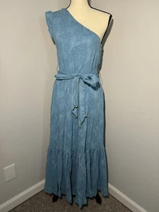 Karina Grimaldi Robin’s Egg blau einschulteriges Midi-Kleid kleine abgestufte Rüsche - Bild 1 von 13