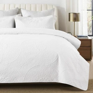 3 Piece Quilted Bedspread Queen King Size Ultra Soft Coverlet Embossed Bed Throw - Picture 1 of 183