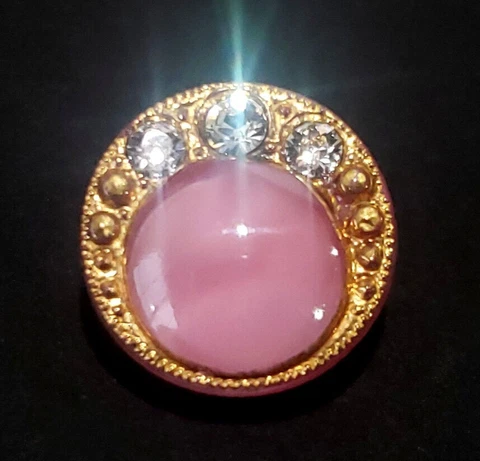 Pink "Princess Grace Ring" Moonglow Vintage '50s Glass Button 9/16" Cover