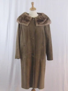 Vintage 1960s Coat Suede Leather Mink Collar Dress Jacket Mod GoGo Brown - Picture 1 of 5