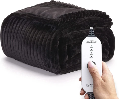 Sunbeam Royal Posh Ribbed Ebony Heated Personal Throw / Blanket, Throw Cover