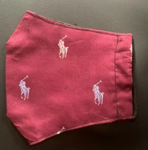 Reusable Maroon Red White Blue Filter Pocket Handmade Polo Pony Fabric Face Mask - Picture 1 of 3