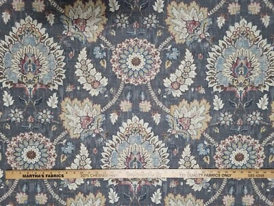 Waverly CASTLEFORD SMOKE Charcoal Blue Floral Multipurpose Drapery Uph Fabric - Image 1 of 4