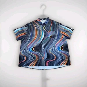 Mens 4XL Psychedelic SS Button-up Collar Shirt Multicolor Pocket Bigntall - Picture 1 of 15