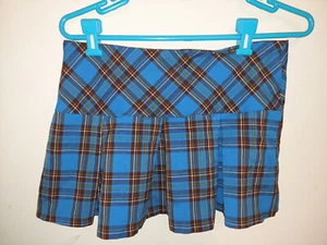 Blue Plaid Pleated Mini Skirt Goth Academia Schoolgirl JL Medium - Picture 1 of 2
