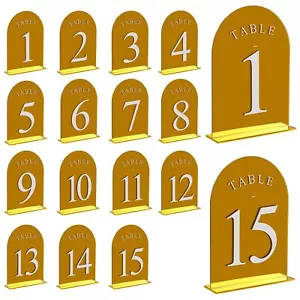 15pcs Mirrored Arch Wedding Table Numbers Numbers 1-15 Wedding Reception Tabl... - Picture 1 of 6