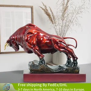 Bronze Charging Bull Statue Vintage Bronze Fighting Bull Sculpture Home Decor - Picture 1 of 10