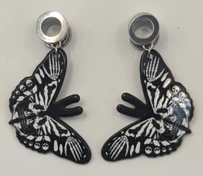 DEATH MOTH Plug Dangles Túneis Medidores de Borboleta Góticos Joias Corporais Exclusivas Exclusivas - Imagem 1 de 4