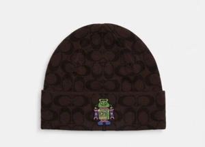 Coach CX132 Cosmic Coach Signature Robot Print Knit Beanie Walnut Multi - Picture 1 of 9