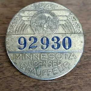 Vintage 1941 Minnesota St Paul MN chauffeur pin pin back licensed - Picture 1 of 5