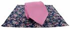 Michelsons Of London Mens Plain Tie And Contrast Floral Pocket Square Set - Pink