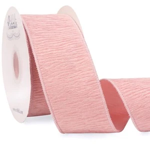 Pink Crinkled Velvet Wired Ribbon 2.5 inch x 10 Yards Christmas Tree Wreath - Picture 1 of 4